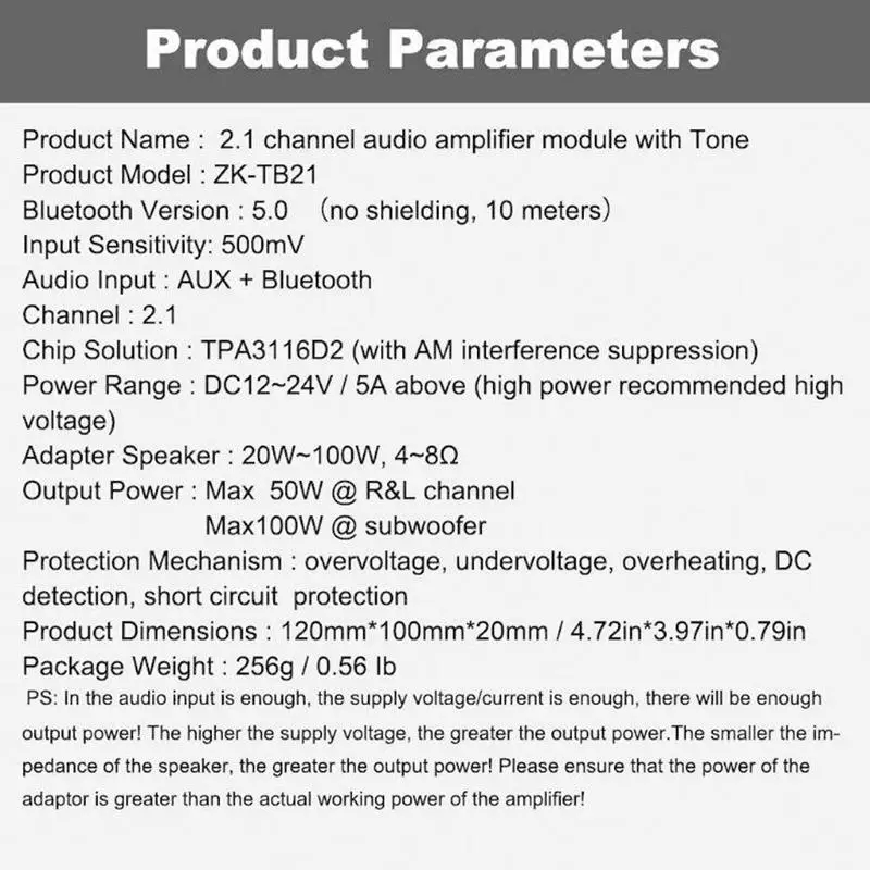 ZK-TB21 TPA3116D2 Bluetooth 5.0 Subwoofer Ojačevalnik Odbor 2.1 Channel Power Audio Stereo Ojačevalnik Odbor AMP Bass