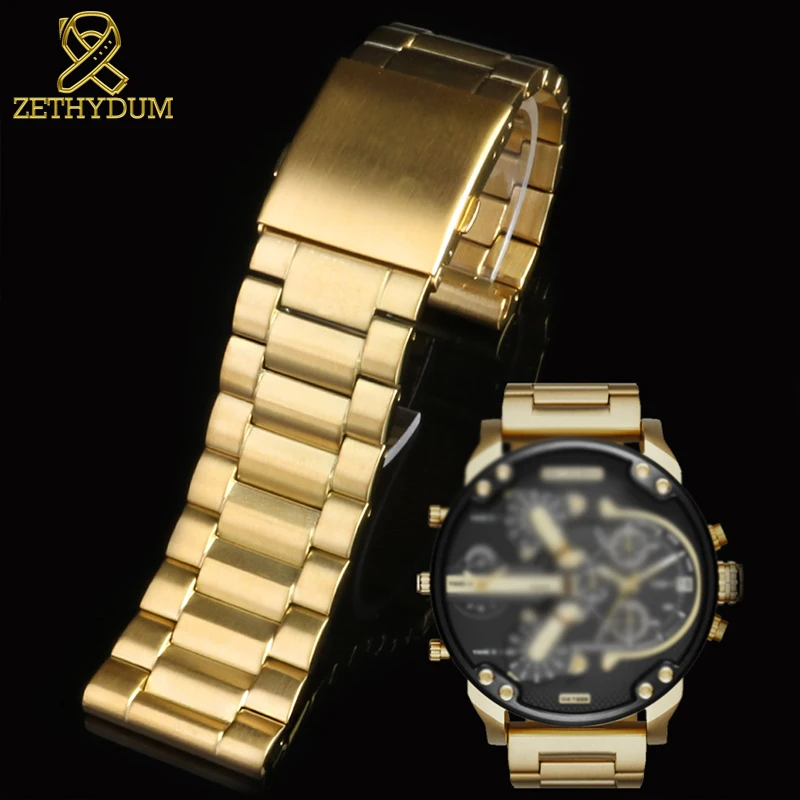 Zlata barva Nerjavnega jekla watchbands 24 26 28 mm watch trak za DZ4209 DZ4215 DZ1844 DZ7333 DZ4344 trdne kovine watch band