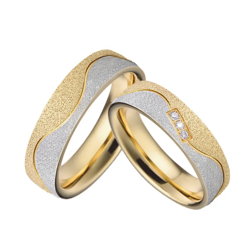 Zlati Emery Zavezništvo poročni prstani moških in žensk njegov in njen 3 kamna ženske obljubo poroke prst prstan