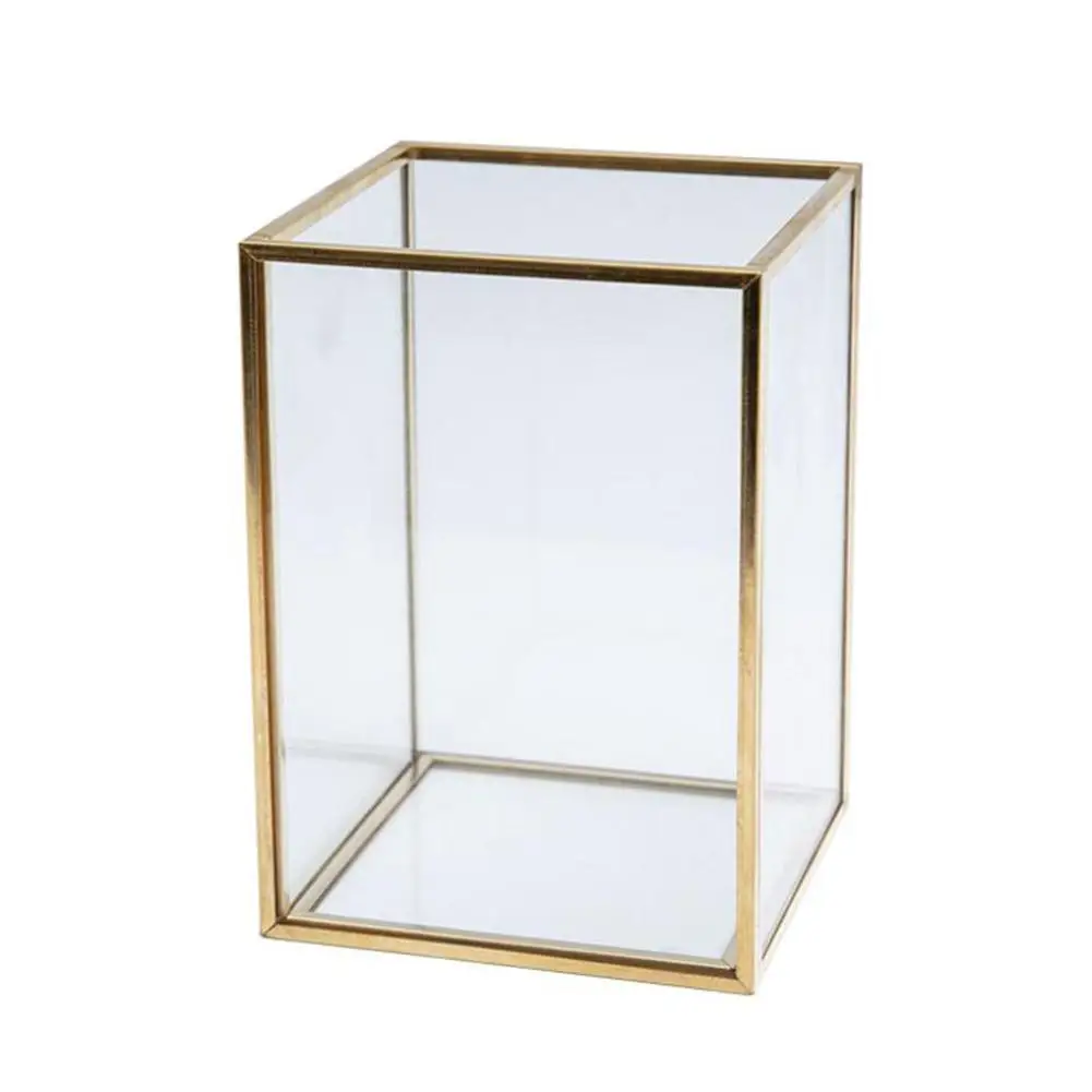 Zlati Kozmetični Škatla Za Shranjevanje Transparentno Steklo Ličila Ščetke Škatla Za Shranjevanje Namizni Dekor Svinčnik Nakit Organizator Držalo Za Posodo