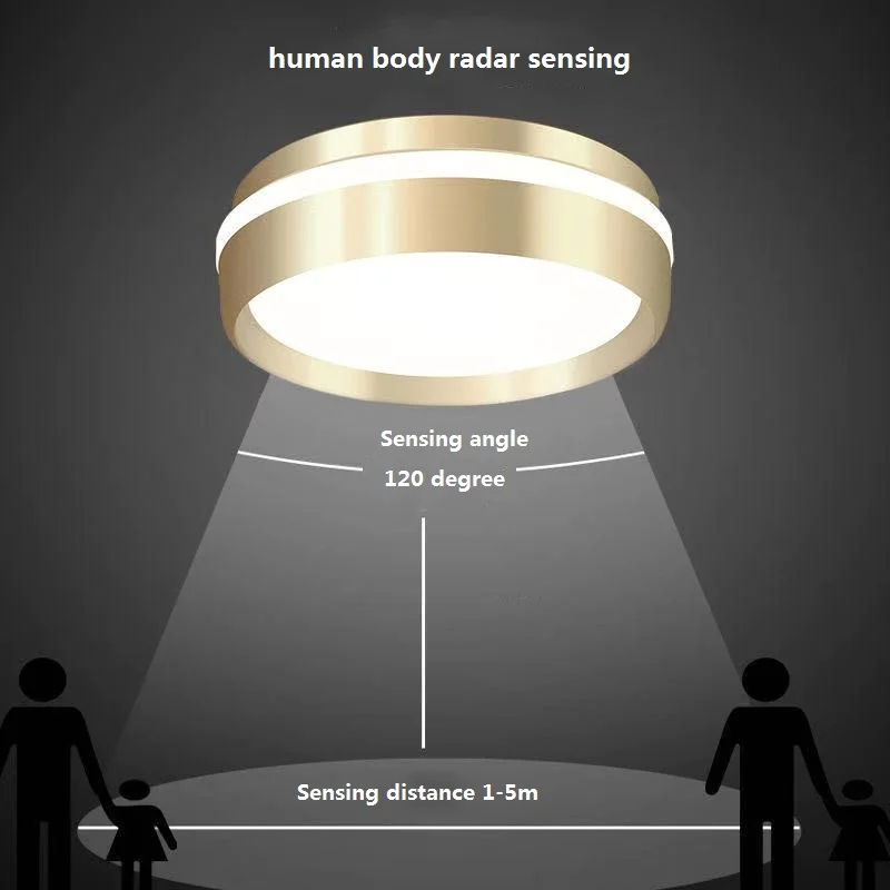 Zlati LED Stropna Svetilka Za Hodnika Vhod Balkon Koridor Površinsko Nameščena Krog Radarske Stropne Luči Napeljave v Zaprtih prostorih
