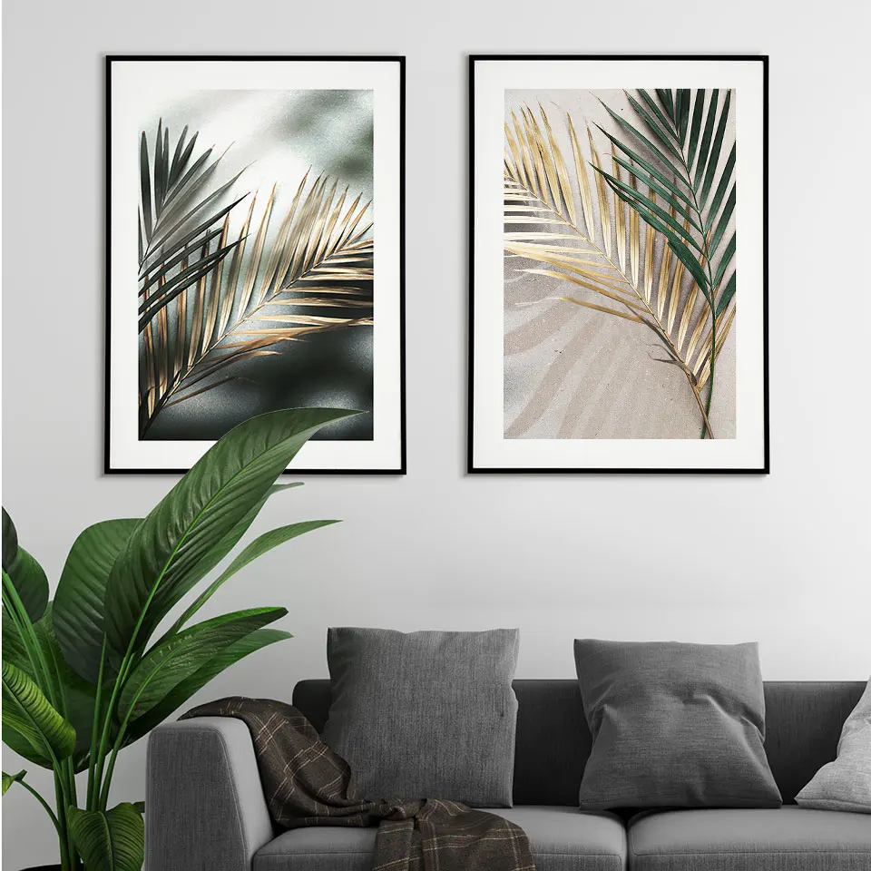Zlati Listi, Plakat, Nordijska Platno Slikarstvo Moda Palm Wall Art Slik, Dnevna Soba Sodobni Dekorativni Prins Na Steno