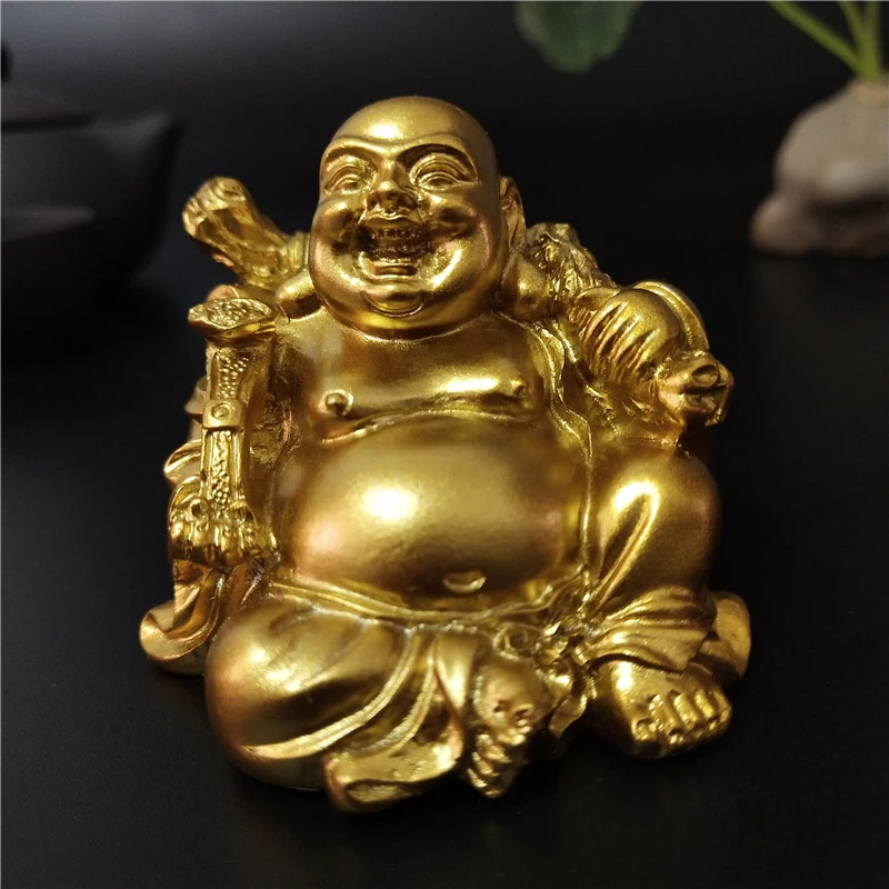 Zlati Sedel Feng Shui Maitreja Smeh Buda Kip, Kiparstvo Figurice Okrasni Vrt Doma Dekoracijo Kipi Bude,