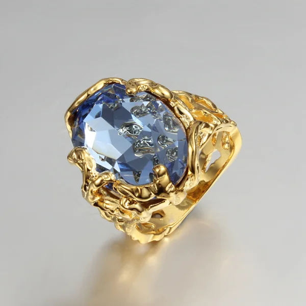 Zlato barvo ženske votlih dar prstan tlakovane velika modra cz cirkon oblikovanje visoke kakovosti darilo nakit prst sušilniki za obroč, nakit,