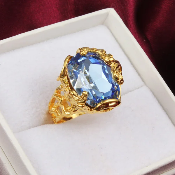 Zlato barvo ženske votlih dar prstan tlakovane velika modra cz cirkon oblikovanje visoke kakovosti darilo nakit prst sušilniki za obroč, nakit,