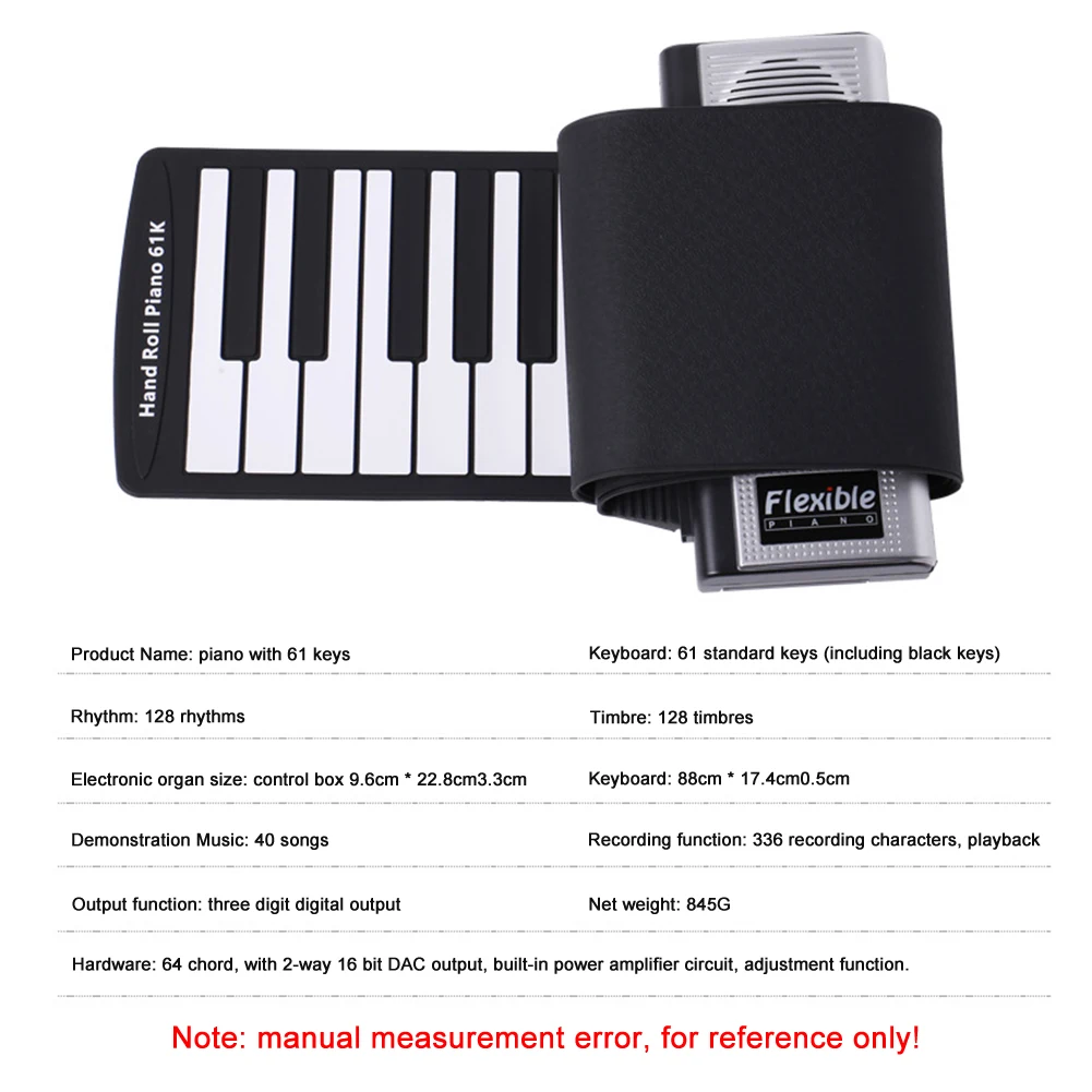 Zložljivi Silikonski Klavir Glasbena Prijetno Instrument Potrebščine za Otroke Začetnike 61 Tipka Strani Roll Elektronski Klavir