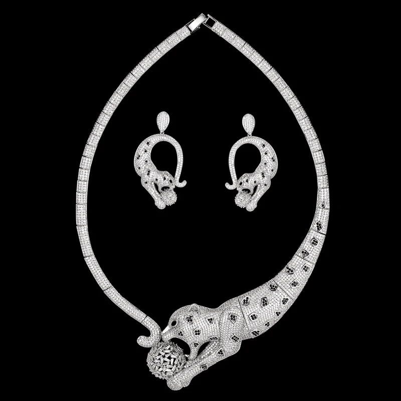 Zlxgirl nakit Klasičnih jet Emajl leopard poročna ogrlica & uhan, nakit sklopov za ženske Zlata cooper kubičnih cirkonij neclace