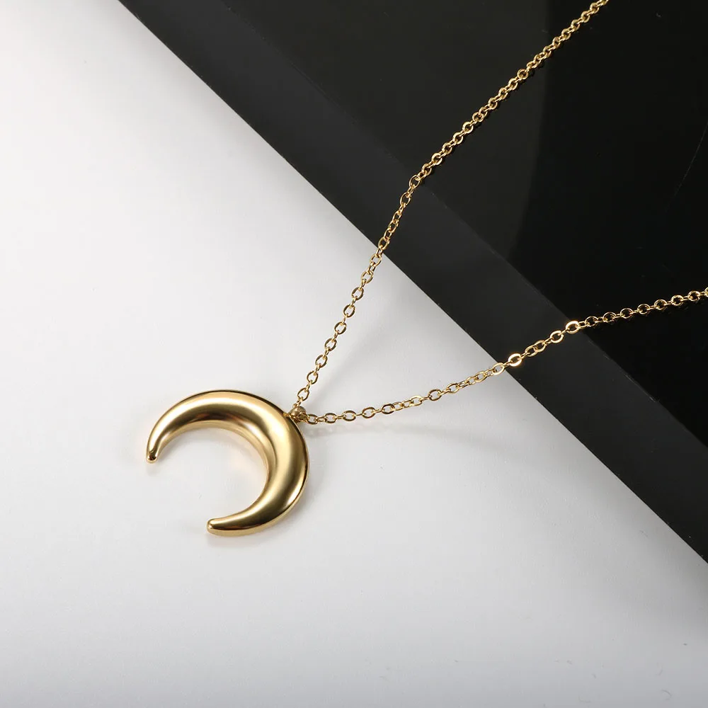 ZMFashion korejski Preprost Crescent Moon Obesek za Ženske Ogrlica iz Nerjavečega Jekla Estetske Choker Verige Zlato Nakit Za Ženske