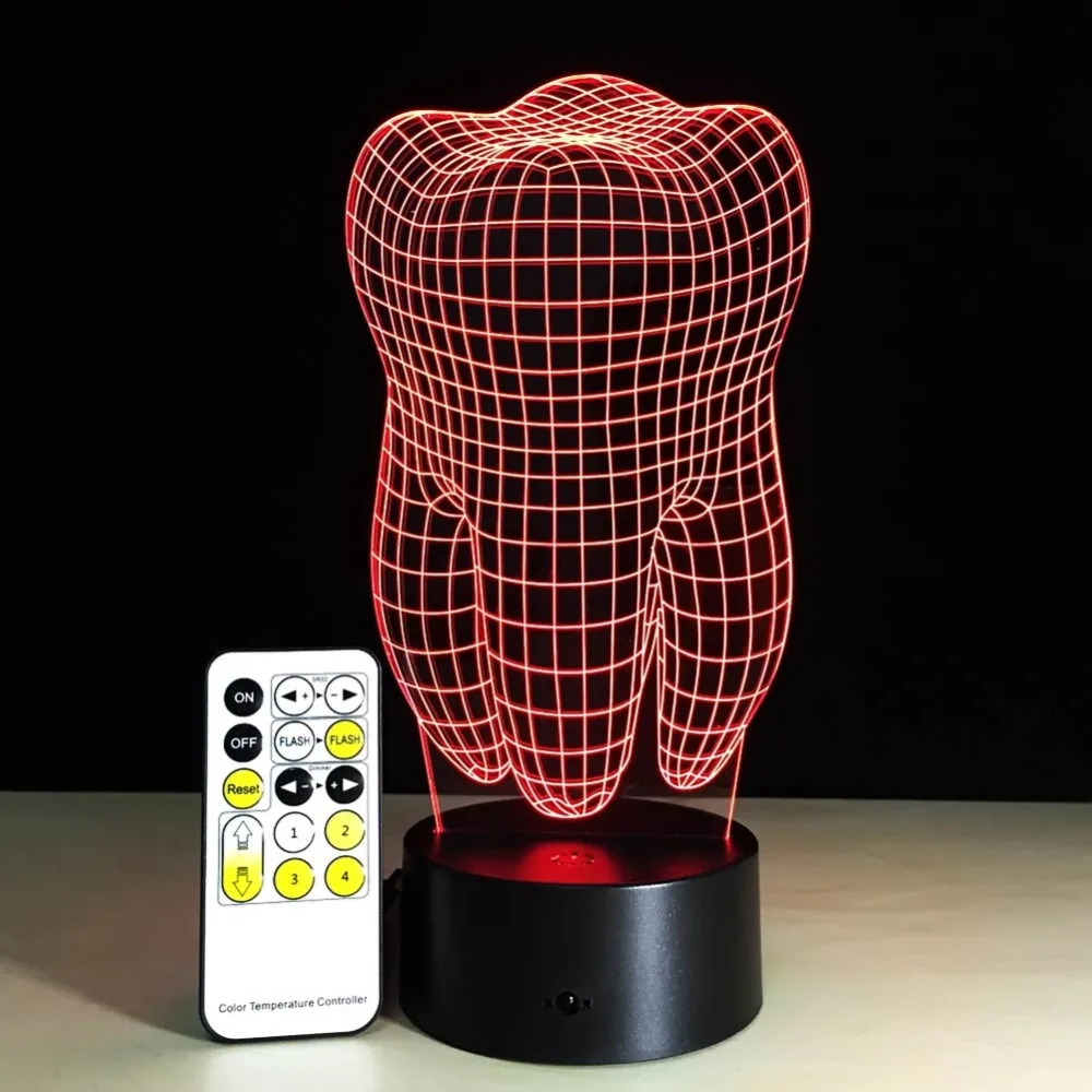 Zob Tip 3D Led Lučka za Zobozdravstveno Ustvarjalno darilo Pisane 3D Zob Preliva Svetloba Zobni Ordinaciji Umetnine Artware Nočno Zobozdravstveno Kaže
