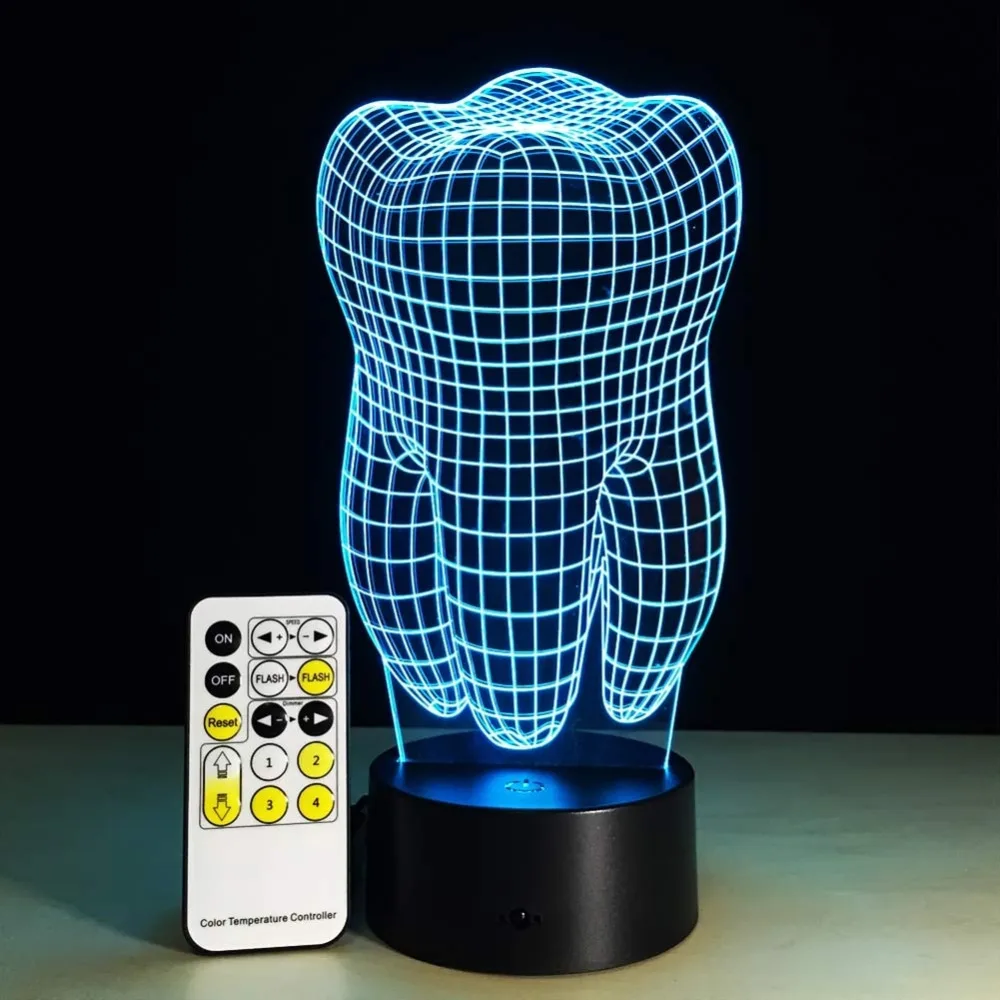 Zob Tip 3D Led Lučka za Zobozdravstveno Ustvarjalno darilo Pisane 3D Zob Preliva Svetloba Zobni Ordinaciji Umetnine Artware Nočno Zobozdravstveno Kaže