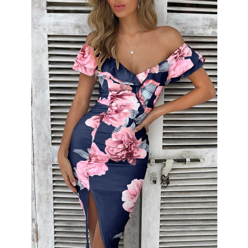 ZOGAA Cvetlični Off Ramenski Visoko Pasu plaži print Maxi Obleke, ženske Poletje plus velikost Seksi Suh Slim Stranka, ki Zvečer Dolgo Obleko