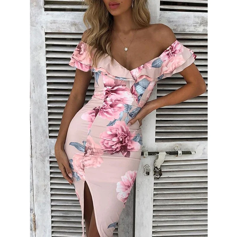 ZOGAA Cvetlični Off Ramenski Visoko Pasu plaži print Maxi Obleke, ženske Poletje plus velikost Seksi Suh Slim Stranka, ki Zvečer Dolgo Obleko