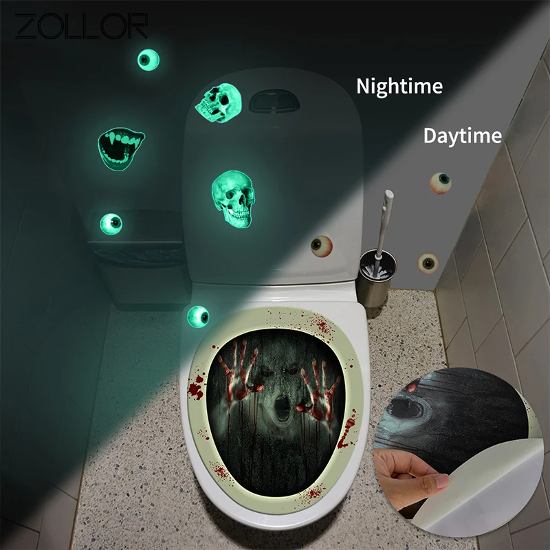 Zollor 3D Lobanje Hudič Svetlobna WC Wc Nalepke Halloween Groza Series Dekorativne Nalepke Doma Hotel Zidana Decals Žareti v Temno