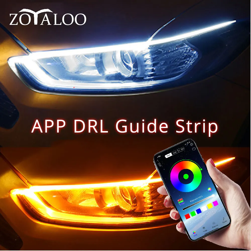 Zoyaloo 2pcs DRL APP Multi Barva Svetlobe LED Trak Avto Zaporedno Teče RGB Dnevnih Luči Vključite Opozorilne Luči Za Headlig