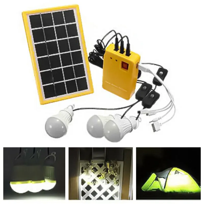 Zunanji Prenosni Solarni Panel Električni Generator 3 LED Žarnica Power System za Vgradnjo Električnega Generatorja 3 LED Žarnica Power System Kit Sola