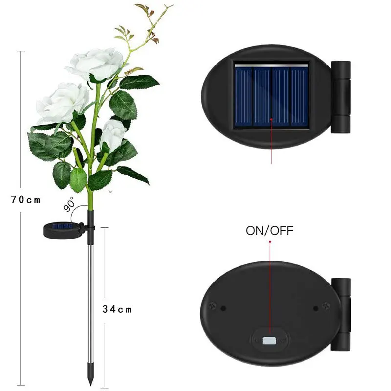 Zunanji Realne Solar Powered Rose Luči 3heads/5heads Nepremočljiva Cvet Vložek Za Vrt, Teraso, Dvorišče Pot Travnik Dekoracijo