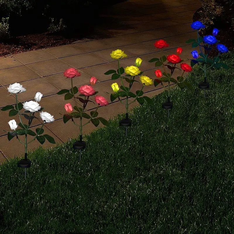 Zunanji Realne Solar Powered Rose Luči 3heads/5heads Nepremočljiva Cvet Vložek Za Vrt, Teraso, Dvorišče Pot Travnik Dekoracijo