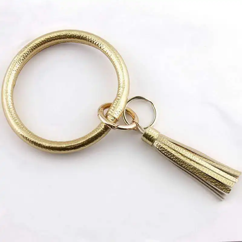ZWPON Vroče Prodaje PU Usnje Tassel O Veliki Krog Ključnih Verige Ženske Wristlet Keychain Dekle Key Ring Zapestje Trak na Debelo