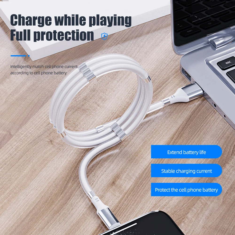 Čarobno Vrv USB-C Magnetna s Kablom C Kabel USB 2.4 Telefon Hitro Polnjenje, Sinhronizacijo Podatkov Kabel Za Samsung A51 S10 S20 Kabel za Polnjenje