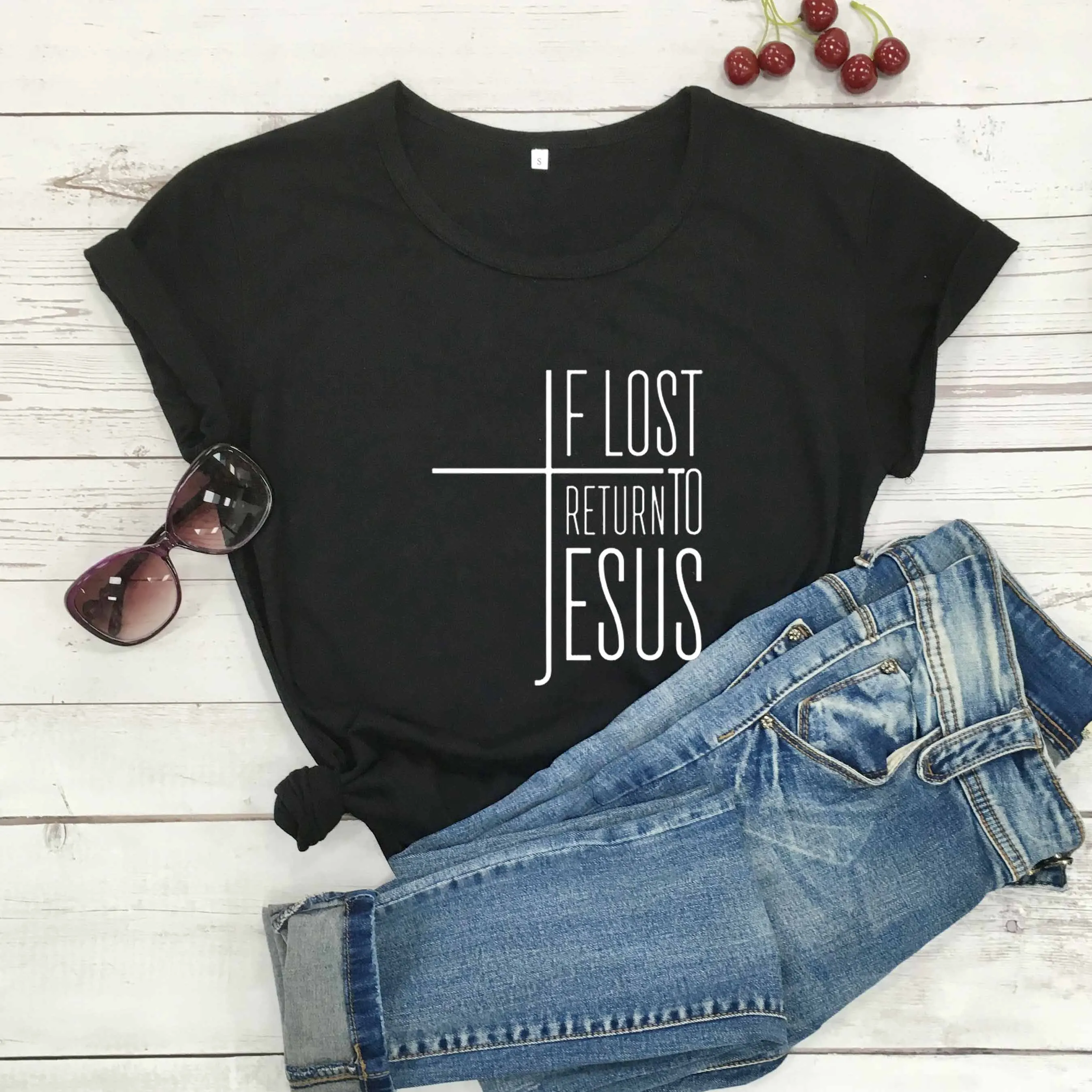 Če Izgubi, se Vrnete K Jezusu Križ Majica s kratkimi rokavi ženske unisex čistega bombaža smešno slogan grafični vero Krščansko sveto Pismo krst teeL463