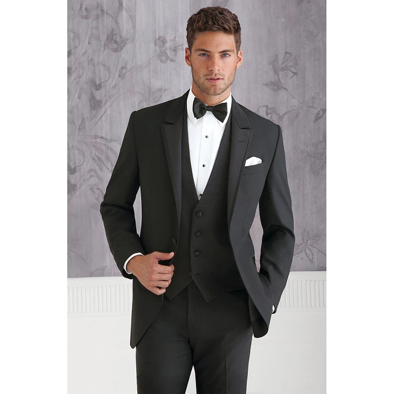 Čeden Moški Formalno Oglje Moških Slim Ustreza Poslovni Prilagojene Ženina Groomsmen Poročno Obleko Tuxedos (Suknjič+Hlače+Telovnik)