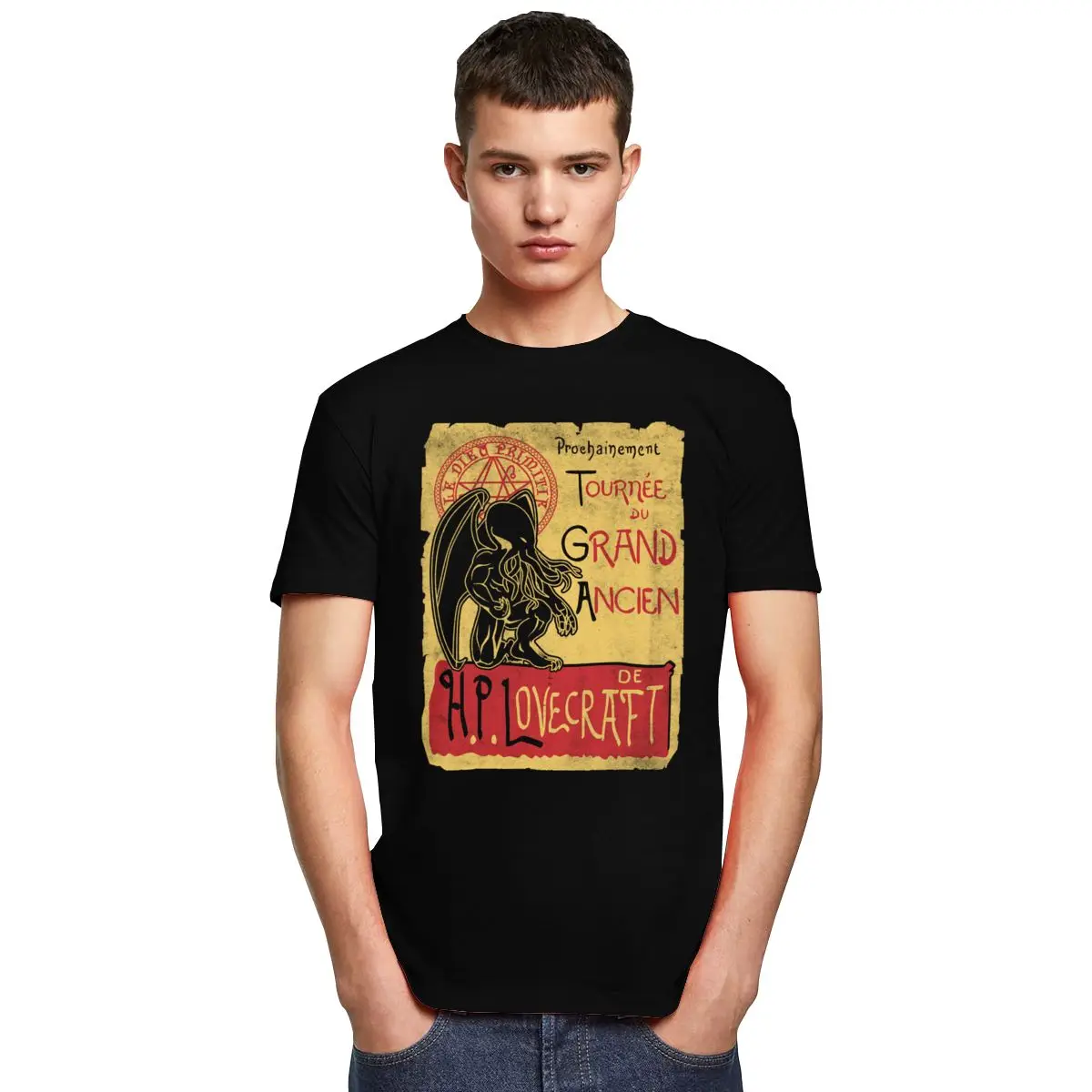 Čeden Moški Tournee Du Grand Ancien Tshirt Bombaža, Kratek Rokav T-shirt Prosti čas Cthulhu Horror Film Hobotnica Tee Shirt Merch