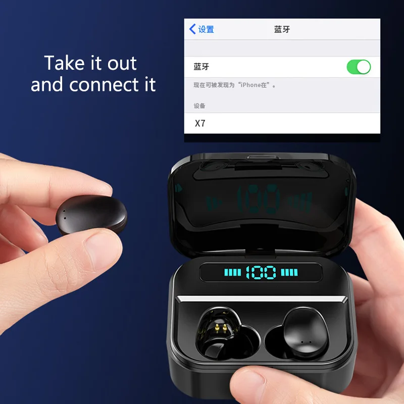 Čepkov Bluetooth v5.0 Slušalke TWS-X7 Brezžične Slušalke Z Mikrofonom 2200mAh Moči Banke Za Mobilni Telefon Gaming Slušalke