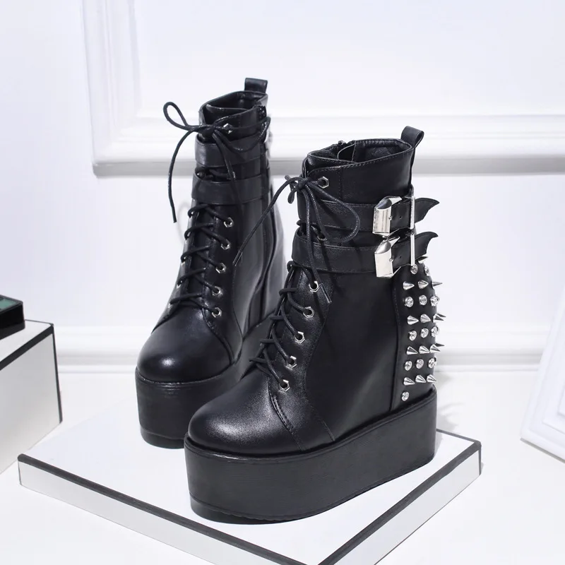 Čevlji Za Ženske Do Leta 2020 Zimski Škornji Ženske Oblikovalec Usnje Čipke-Up Platforma Čevlji Goth Punk Demonia Gleženj Škornji