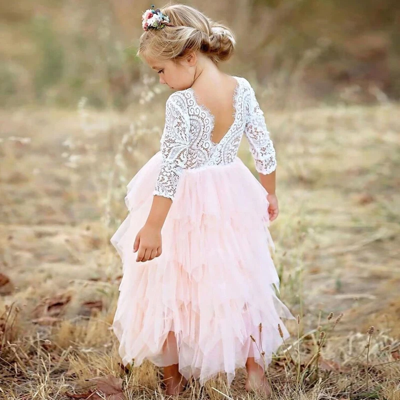 Čipke Princesa Dekleta Obleko Tutu Baby Dekleta Obleke Pomlad Malo, Dekleta, Otroci Kopalke za Otroke Poletnih Oblačil Roza 3 4 5 6 Leto