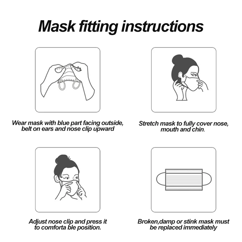 Črna 3-layer Mask 10/50/100 kozarcev Obraz, Usta Maske Melt Blown Krpe za Enkratno uporabo Anti-Prah Maske, Maske Earloops