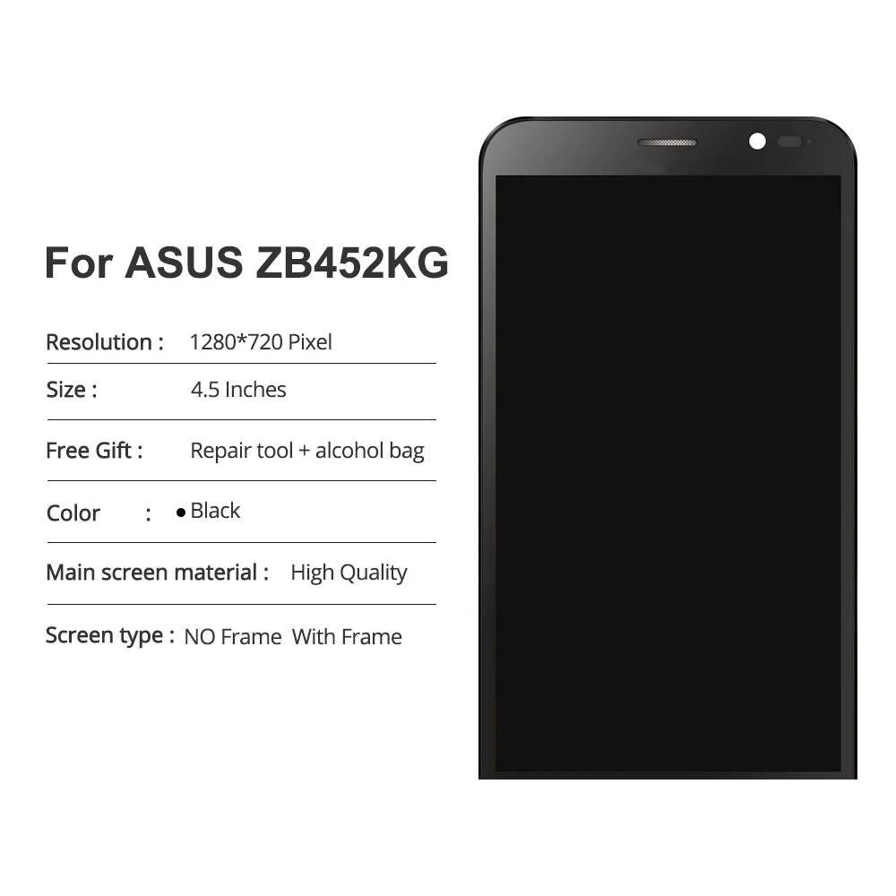 Črna 4.5 palčni LCD Za Asus Zenfone POJDI ZB452KG X014D Zaslon LCD + Touch Screen Računalnike Stekla Montaža/ Okvir ZB 452KG
