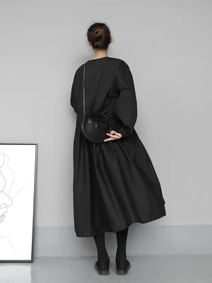 Črna Hepburn stil oblačenja nove sredine dolgo, visoka vitka Peng kažejo, tanek a-line krilo ohlapne dolge rokave