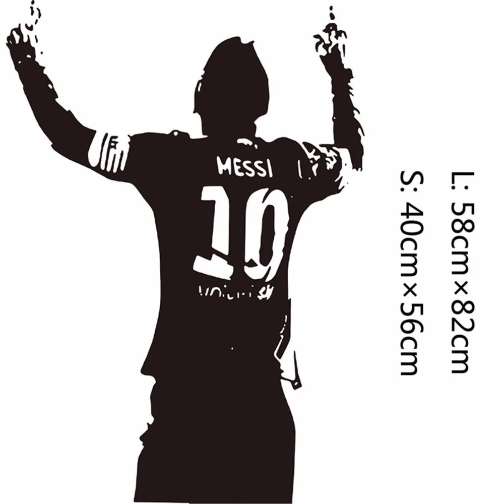 Črna PVC Ogromno Nogometnega zvezdnika Lionel Messi Slika Stenske Nalepke, Vinilne DIY Otroci Dnevna Soba Stenske Nalepke, Nalepke Za Ljubitelje Nogometa