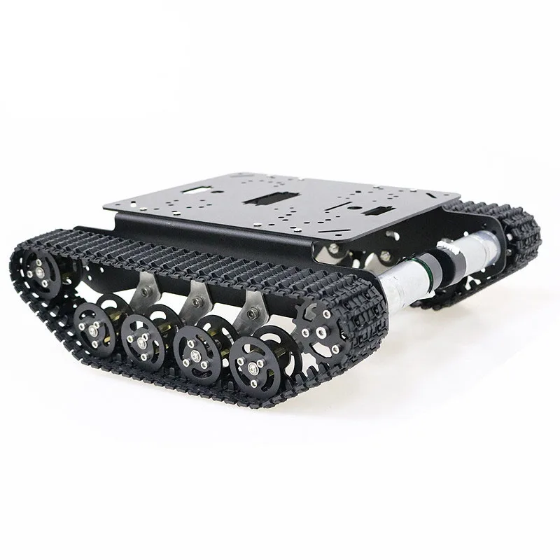 Črna TS100 blažilnikom Kovinski RC Robot Tank Ohišje Kit Mobilne Platforme za Arduino Uno R3 Raspberry Torte DIY Deli Igrač
