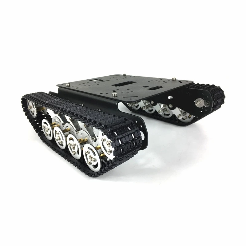 Črna TS100 blažilnikom Kovinski RC Robot Tank Ohišje Kit Mobilne Platforme za Arduino Uno R3 Raspberry Torte DIY Deli Igrač
