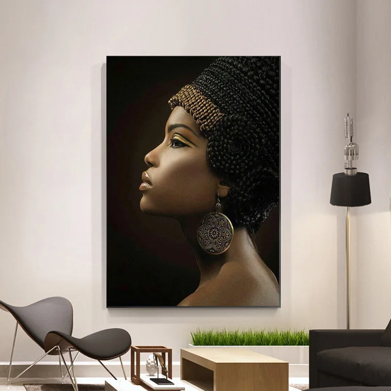 Črni Afriški Gola Ženska, Oljna slika, Tisk na Platno Seksi Dekle Plakate Stenska Slika v Dnevni Sobi Doma Načrta Dekor