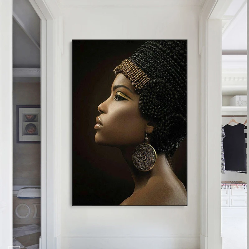 Črni Afriški Gola Ženska, Oljna slika, Tisk na Platno Seksi Dekle Plakate Stenska Slika v Dnevni Sobi Doma Načrta Dekor