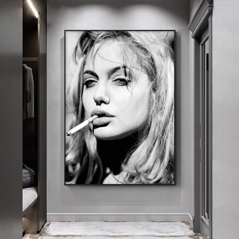 Črni in Beli Retro Slogu Dekorativne Slike Kul Kajenje Ženska, Plakati, Tisk na Platno, Cafe Bar Wall Art Slike Brez Okvirja