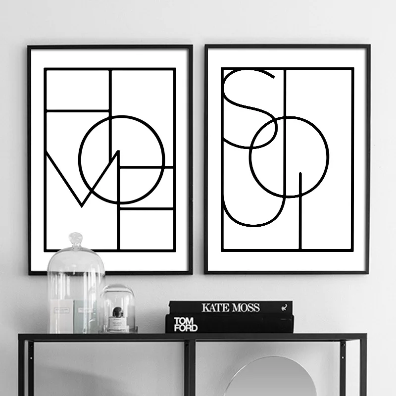 Črno Bel Povzetek Platno Plakat Umetnosti Geometrijske Minimalističen Tiskanja Skandinavski Slog Wall Art Slikarstvo Stensko Sliko za dnevno Sobo