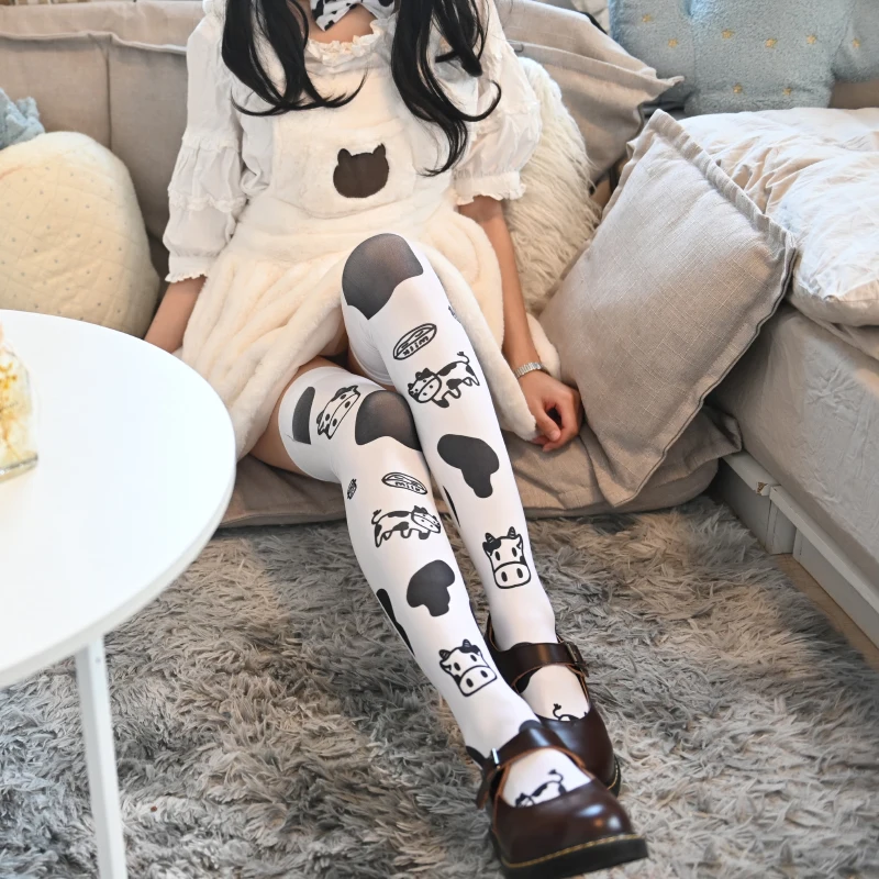 Črno Bel Srčkan Krava Vzorec Cosplay Knee visoke Nogavice Japonski Anime Mehko Dekle Lolita Seksi Risanka Nogavice vzponih Sockings