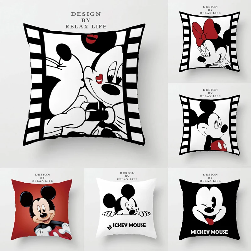Črno-Beli Risani Mickey Miške Minnie Mouse Blazine Pokrov Okrasni Pillowcases 45x45cm za Otroke, za Odrasle na Posteljo, Kavč