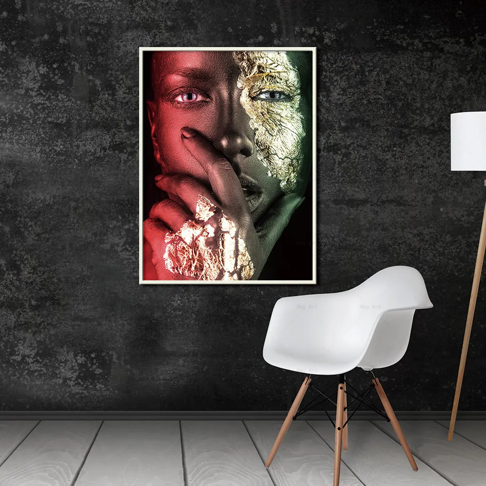 Črno Zlato Afriška Ženska Platno Slikarstvo Portret Natisni Plakat Wall Art Slike za Dnevni Sobi Doma Dekor