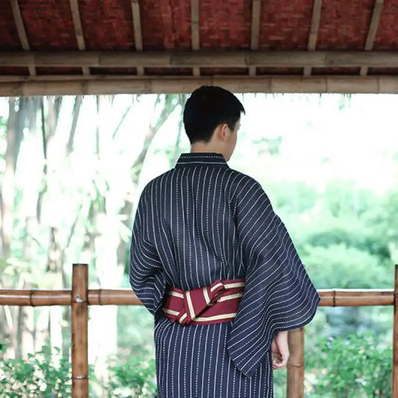Črtasto Letnik Moški Kimono S Pasom Halloween Party Cosplay Samurai Oblačila Japonski Nacionalni Bojevnik Yukata Klasična Halja