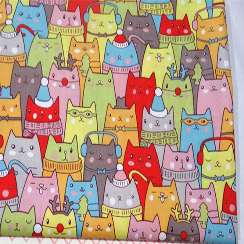 Čudovit Pisan Srečen Risanke Mačka Natisnjeni Bombažne Tkanine DIY Šiva Obleko Krpo Quilting Doma Dekoracijo 50x160cm