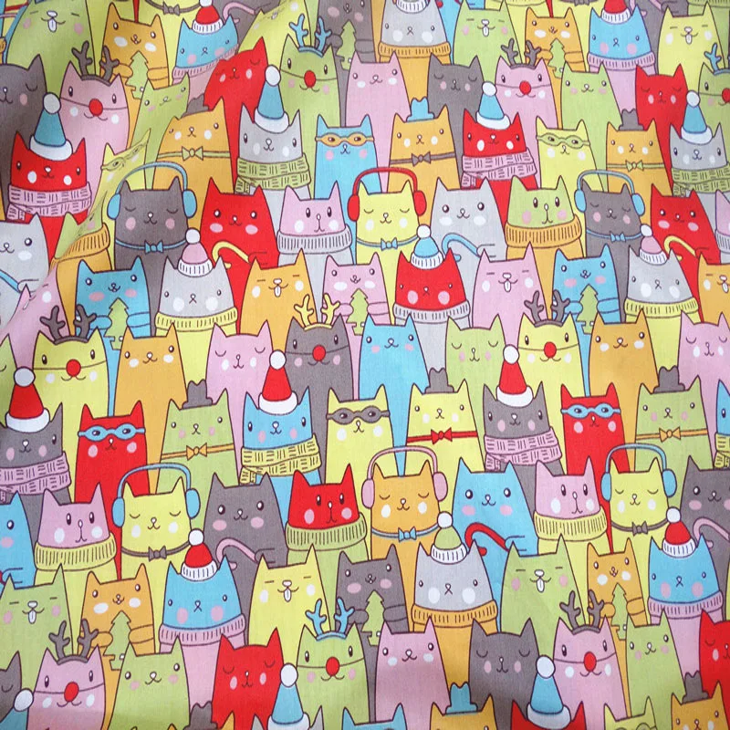 Čudovit Pisan Srečen Risanke Mačka Natisnjeni Bombažne Tkanine DIY Šiva Obleko Krpo Quilting Doma Dekoracijo 50x160cm