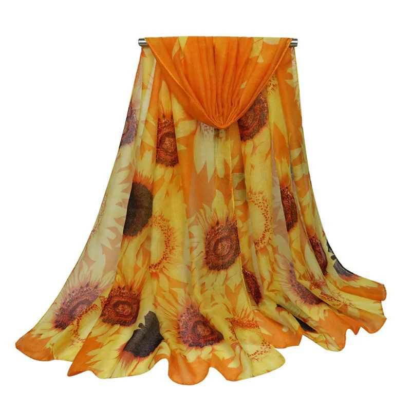 Šal Ženske Sončnično Zima Poletje Bombaž Šal Zaviti Cvjetnim Šal Bufanda Mujer Foulard Oranžna Glavo Hidžab sjaal 180 cm*90 cm