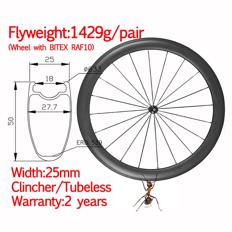Širina 25 mm, super light carbon cestno kolo kolesa clincher tubeless keramični hub visoko TG po meri logo 38 mm/50 mm dvojic