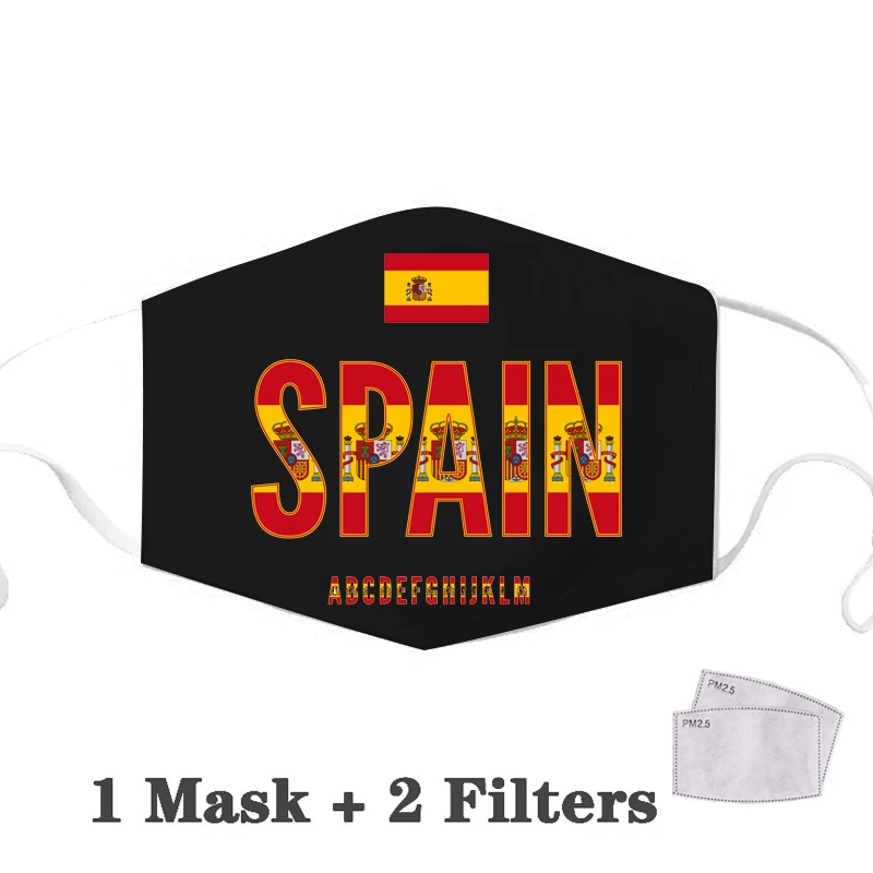 Španija Zastava Črna Odraslih 2 kos PM2.5 Filter Za Obraz, Maske Za Enkratno Uporabo Usta Masko Stroj Obraz, Usta Masko
