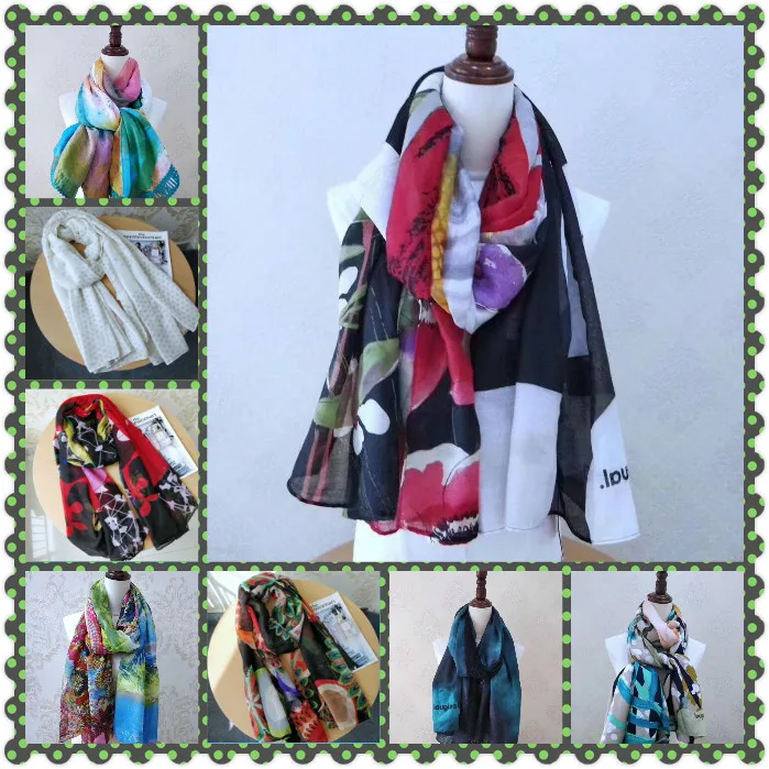 Španski Desigual ženske natisnjeni šal Dihanje odtenek moda tanke svilene rute dobro prodajajo, raznoliko in lepa