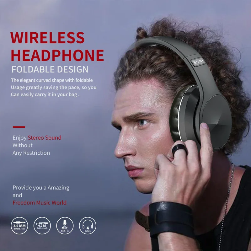 Šport Bluetooth 5.0 Zložljive Slušalke Brezžične Glasbe, Slušalke z FM Radio Podpora Prostoročno TF Kartice AUX Igra